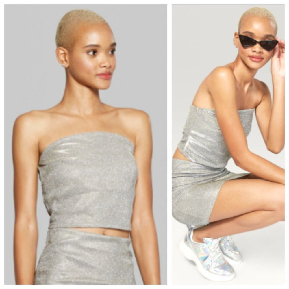 Wild Fable Silver Glitter Tube Crop Top